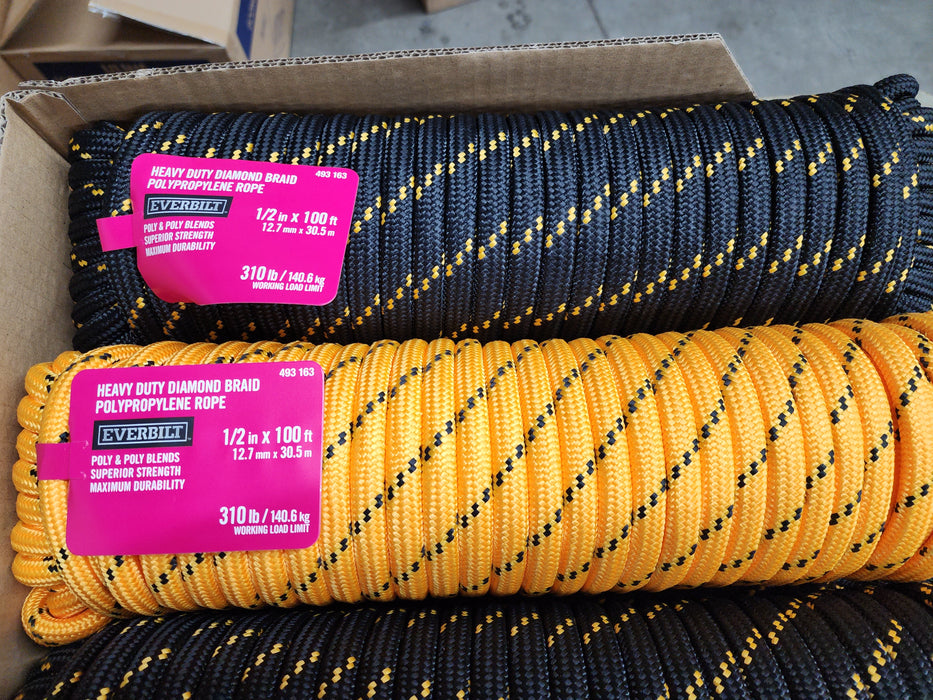 EVERBILT Heavy Duty Diamond Braid Polypropylene Rope 1/2 inch 100 ft (8-PACK) - CLEARANCE SALE