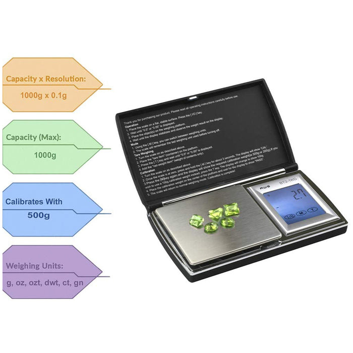 AWS - Rubberized Flip-Cover Pocket Scale - BT2-1KG - 1000 X 0.1G