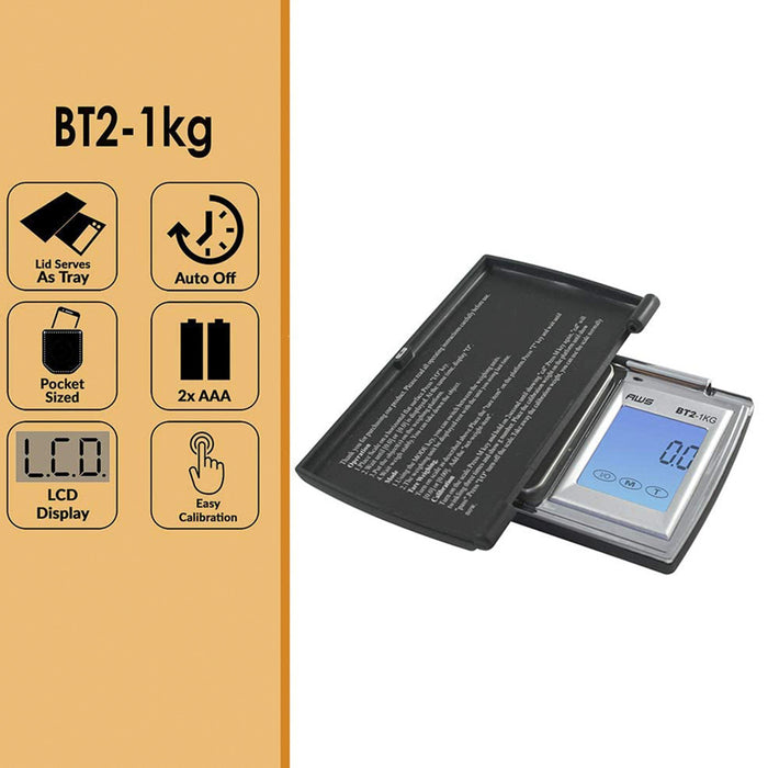 AWS - Rubberized Flip-Cover Pocket Scale - BT2-1KG - 1000 X 0.1G