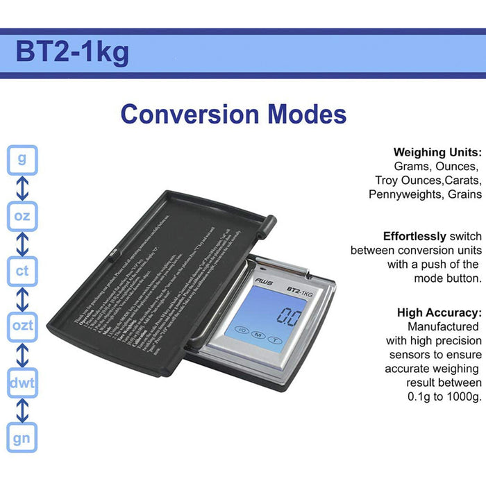 AWS - Rubberized Flip-Cover Pocket Scale - BT2-1KG - 1000 X 0.1G