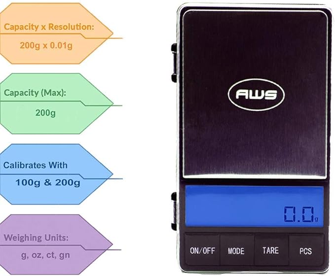 AWS - Dual Display Pocket Scale ACPro-200 - Precision Digital Scale 200 X 0.01G