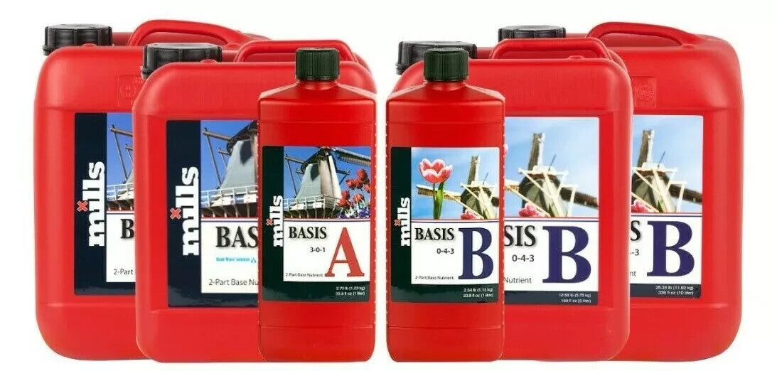 Mills Nutrients Basis A & B - Complete 2-Part Base Nutrient for Veg & Flowering