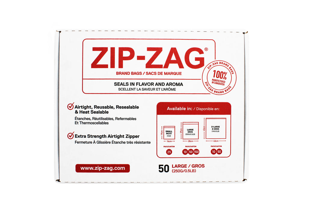 Zip Zag Bag Large Smell Proof Reusable Bag - 1/2 lbs (50 pack)