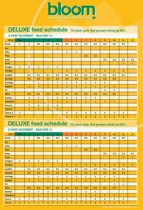 bloom yellow bottles feeding chart