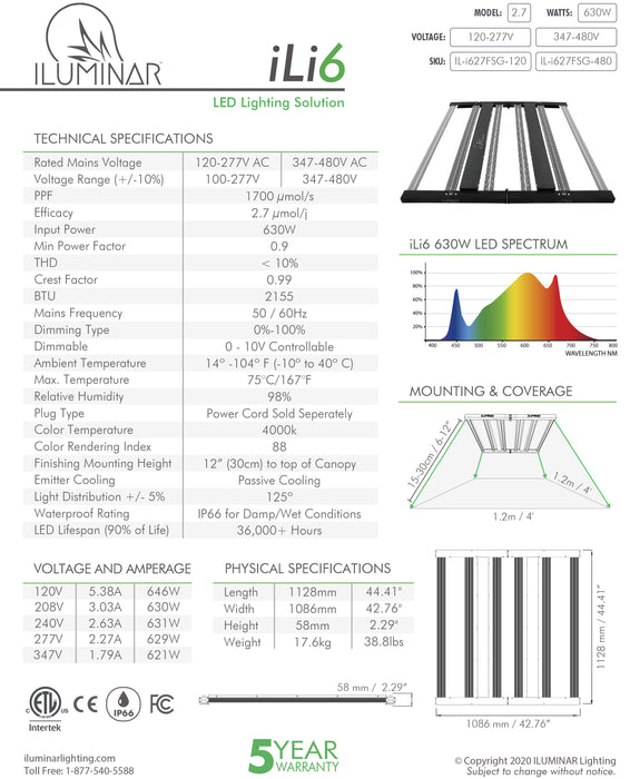 ILUMINAR LED - iLi6 2.7 630W 120-277V 6-Rail-Foldable-Box-Style chart