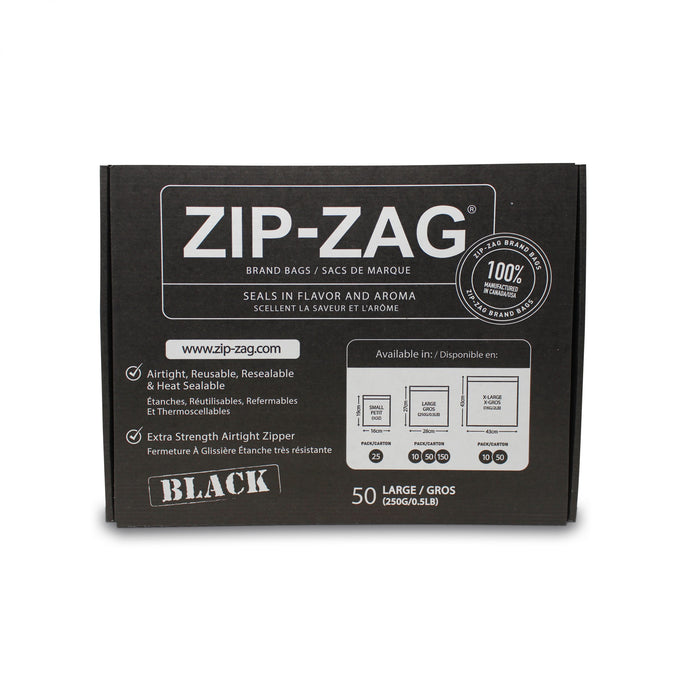 Zip Zag Bag Black Large Smell Proof Reusable Bag - 1/2 lb (50 pack)